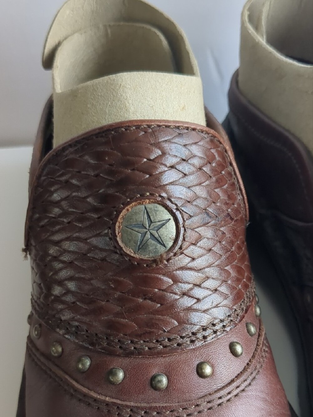 Women’s Double H Boots Brown Leather Slip-On Mules Clogs Western Stud Detail - Picture 4 of 16